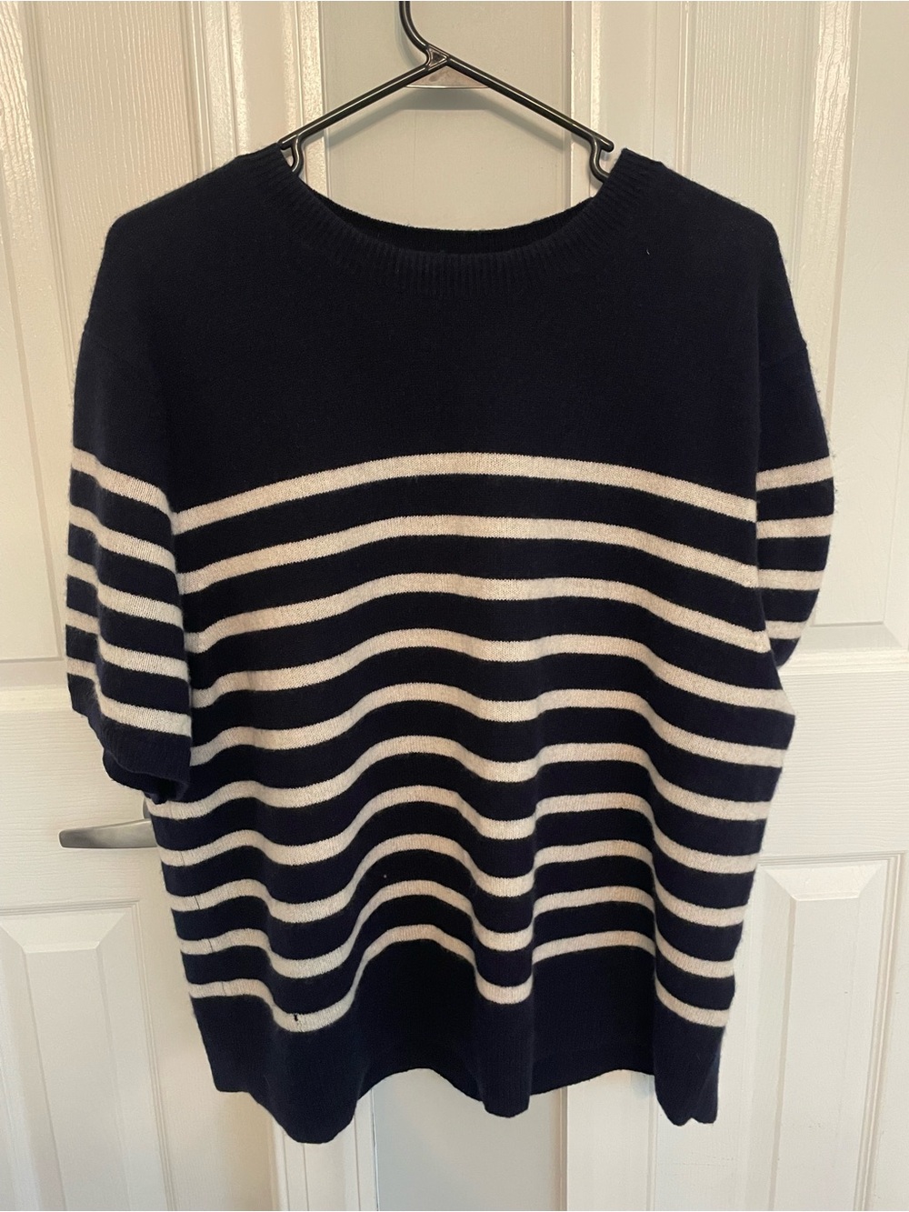 Banana Republic 100% Cashmere Navy and White Striped Short-Sleeve Sweater
